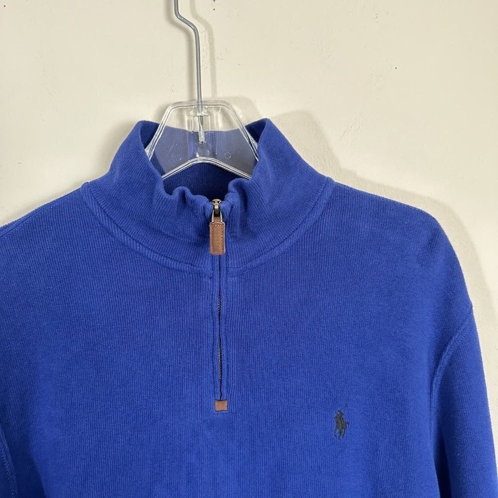 Polo Ralph Lauren Mens Half Zip Turtleneck Solid Cotton Sweater Blue Size Medium - Picture 2 of 4